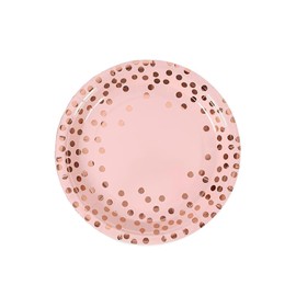 BOKFJBP 50 Pack Party Paper Plates 9 inch Pink and Gold Party Paper Plates Set,Disposable Plates Dinner Plates Party Tableware for Birthday Decorations Christmas Happy Birthday Party Weddings