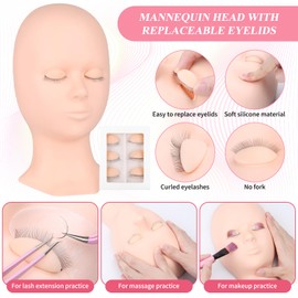 Lash Training Kit for Eyelash Extension, 232 PCS Individual Lash Kit for Beginner Practice with Everything: Mannequin Head with Removable Eyelids Fan Eyelashes Glue Tweezers Lash Tools Supplies