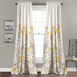 Lush Decor Lush Decor Aprile Light Filtering Window Curtain Panels, Pair, 52"W x 84"L, Yellow & Gray - Floral Curtains - Pretty Yellow Flower Print - Cottage, French Country & Farmhouse Window Decor