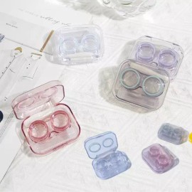 일체형 투명 렌즈 케이스 휴대용 콘택트렌즈 위생 보관 수납 렌즈통 [핑크] All-in-One Transparent Lens Case Portable Contact Lens Hygiene Storage Container [Pink]