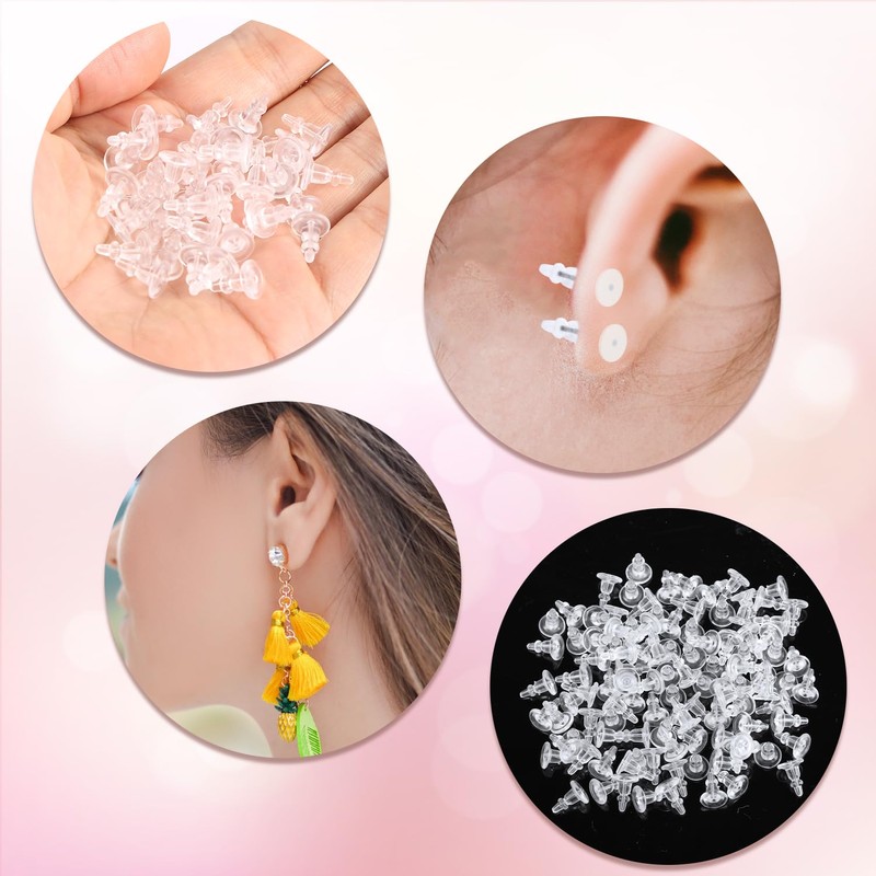 100pcs Earring Backs, 0.43x0.31 Inch Plastic Back Earring Studs Clear