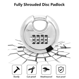 DAYGOS 4 Digit Combination Disc Padlock with Hardened Steel Keyless Heavy Duty Combo Lock for Sheds,Fence,Storage Unit,Trailer,Moving Cube(3/8-in Shackle)