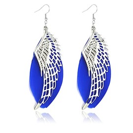 ONLYJUMP Angel Wings Feather Earrings fow Women Bohemian Silver Plated Fairy Wing Lightweight Dangle Drop Earrings Wedding Jewelry (Blue)