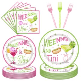 96Pcs Martini Party Decoration Disposable Tableware Set - Weenies and Tini Paper Plates Napkins Forks Pink Green Martini Theme Bridal Shower Engagement Bachelorette Party Supplies Serve 24 Guests