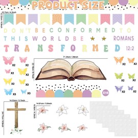 Christian Jesus Bulletin Board Set Religious Bible Verse Classroom Decoration Cutouts Summer Butterfly Inspirational Motivational Borders for Sunday School 2026 VBS Home Church Chalkboard Wall Decor