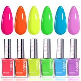 Beetles Neon Nail polish Set, 6 Colors Bright Rainbow Nail Polish Kit Quick Dry Summer Finger Nail Polish Glossy Shine Nail Lacquer Polish Long Lasting Neon Party Gifts for Women