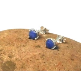 Art Gecko Blue Sapphire Round Stud Earrings 925 Sterling Silver 5mm, Sterling Silver, Blue Sapphire