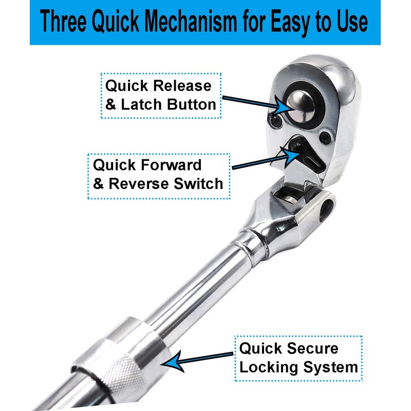 YOTOO Extendable Ratchet Set 3Pcs 1/4", 3/8" & 1/2" Drive