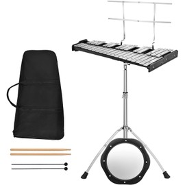 MEDIMALL 32 Notes Glockenspiel Kits, Percussion Xylophone with Adjustable Stand, Music Stand, 8” Practice Pad, Bell Mallets, Wood Drumsticks & Carrying Bag, Glockenspiel for Beginners & Professionals