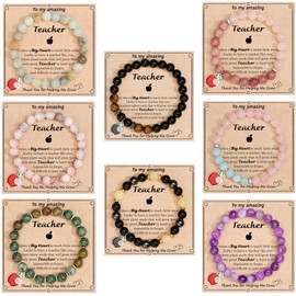 SAMOCO 8Pcs Teacher Appreciation Bracelets Christmas Gifts 8mm Natural Stone Teacher Bracelet Gifts for Women Thank You Gift for Teacher
