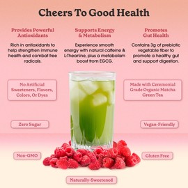 Fit & Lean Fit & Lean Matcha Amore Iced Tea, Fruit-Inspired Naturally Flavored Organic Ceremonial Grade Matcha Green Tea, Prebiotic Fiber, L-Theanine, Naturally Sweetened, NON-GMO, Zero Sugar, Raspberry Iced Tea, 30 Servings