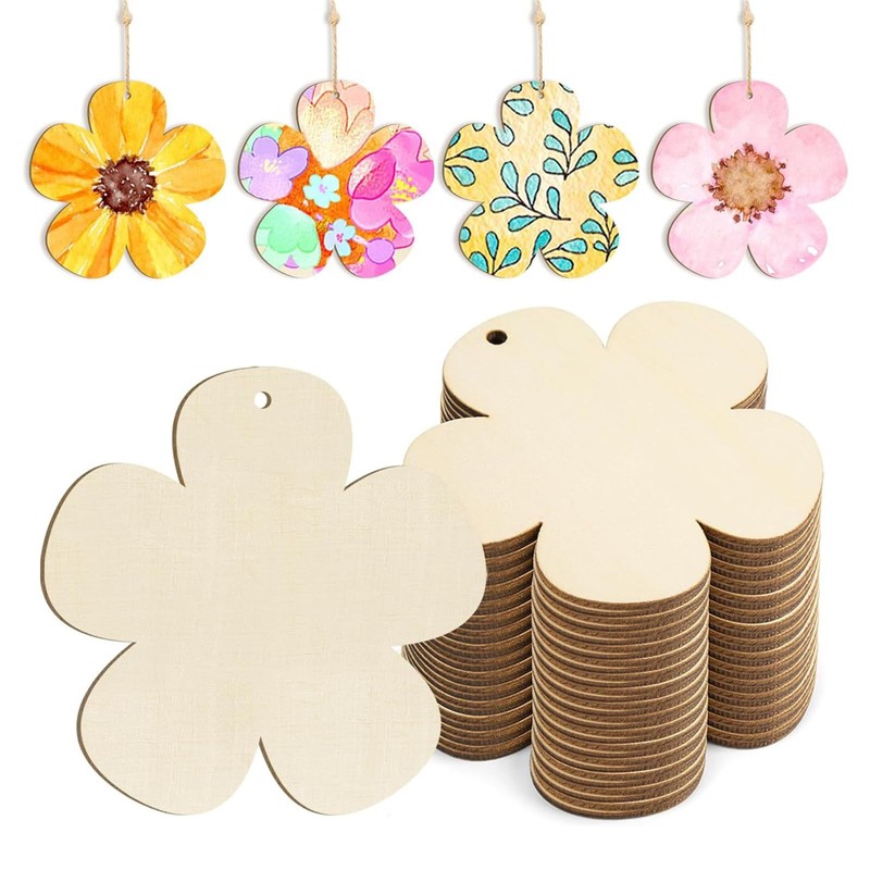 ENLACE Wooden Flowers, Pack of 20 Wooden Flower Discs with