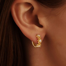 Gold Huggie Earrings for Women, 14k Gold Plated Flower Hoop Earrings Hypoallergenic Lightweight Hoops Gifts