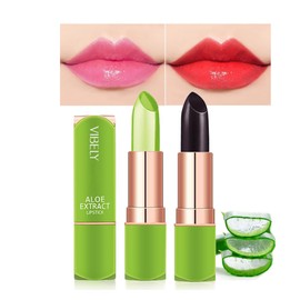 FLYEEO Aloe Vera Lipstick, Magic Temperature Color Change Waterproof Long Lasting Lip Balm, 24H Labiales Magicos Pintalabios Permanente 24 Horas Originales (2 Pcs Set)