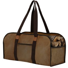 Kannino Large Firewood Carrier Waxed Canvas Log Carrier Tote Waterproof Wood Log Carrier with Handles Durable Heavy Duty Firewood Bag for Carrying Wood Indoors & Outdoor, Camping & BBQ