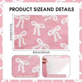 Tinideya Pink Bow Bathroom Rug Coquette Cute Bath Mat for Bathroom 20 x 32 inch Non Slip Absorbent Bow Bath Mat for Front Door, Kitchen Bedroom Decor