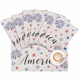 4th of July Placemats American Flag Place Mats for Dining Table Patriotic Stars Fireworks Independence Day Washable Table Mats for Kitchen Dining Decorations Set of 6