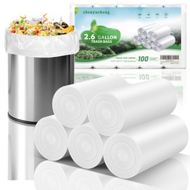 2.6 Gallon Small Trash Bags Bathroom - White Biodegradable Mini Kitchen Garbage Bag Unscented Compostable 100 Count 10 Liter Waste Basket Liners Tiny Office Car Strong Thick Chenyucheng