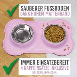 KaraLuna Bowl Mat with Stainless Steel Bowls for Cats and Dogs, 400 ml, Pink