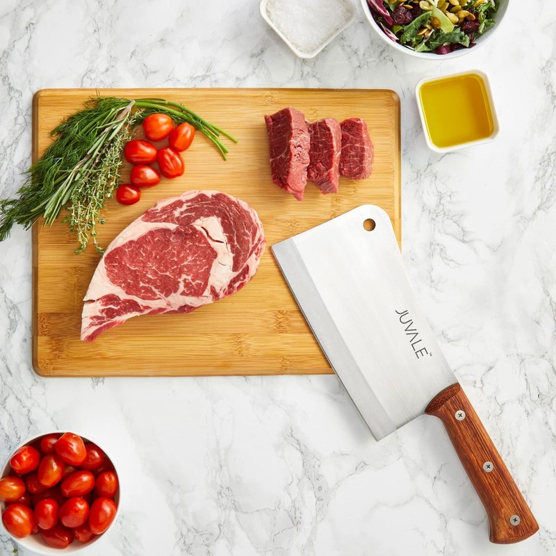 Juvale Meat Cleaver - 8-Inch Stainless Steel Blade, Wood Handle
