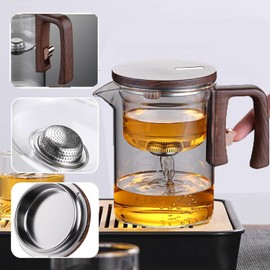 Magic Tea Pot,Tea Pot,Magic Teapot Pot Magic Pot, Press Control Magic Tea Pot,Water Separation Glass Teapot With Wooden Handle, For Loose Tea Witchcraft Teapot (Gray, 520ml)