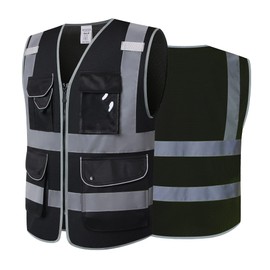 ASIPHITU Safety Vest High Visibility Reflective Work Wear Safety Vest with Pockets and Zipper Front, Hi Vis Construction Vest Meets ANSI/ISEA Standards（F1-Black-3XL）