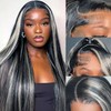 Grey Highlight Lace Front Wigs Human Hair Ombre Balayage Natural