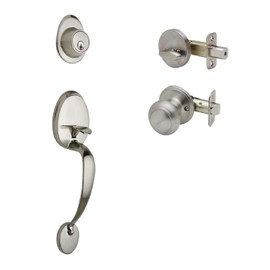 Copper Creek CZ2610XCK-SS Mid-Century Modern Entrance Handleset in Satin Stainless with Colonial Knob Interior