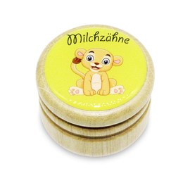 GICO Milk Tooth Box, Tooth Box, Milk Teeth, Picture Box with Various Motifs Made of Wood for Boys and Girls with Screw Cap 44 mm (Lion)