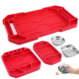 WORKPRO 5-Piece Non-Slip Tool Tray Set, 3-Piece Silicone Flexible Tools Organizers and 2-Piece Magnetic Parts Tool Tray, Tool Mat, Tool Holder, Tool Storage (Only Parts Tray Magnetic)