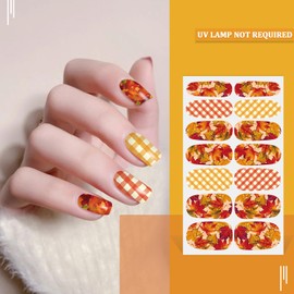 SILPECWEE 16 Sheets Thanksgiving Nail Wraps for Women Nail Polish Stickers Fall Glitter Solid Color Stick on Nail Polish Strips Self Adhesive Gel Nail Strips Fingernail Sticker with Nail File