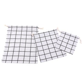 Amoyie 3 pcs Drawstring Storage Bag Set for Cosmetic Travel Stuff Home Accessories White Tartan