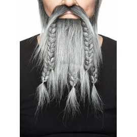 Mustaches Self Adhesive, Novelty, Viking Dwarf Fake Beard, False Facial Hair, Costume Accessory for Adults, Salt and Pepper Color
