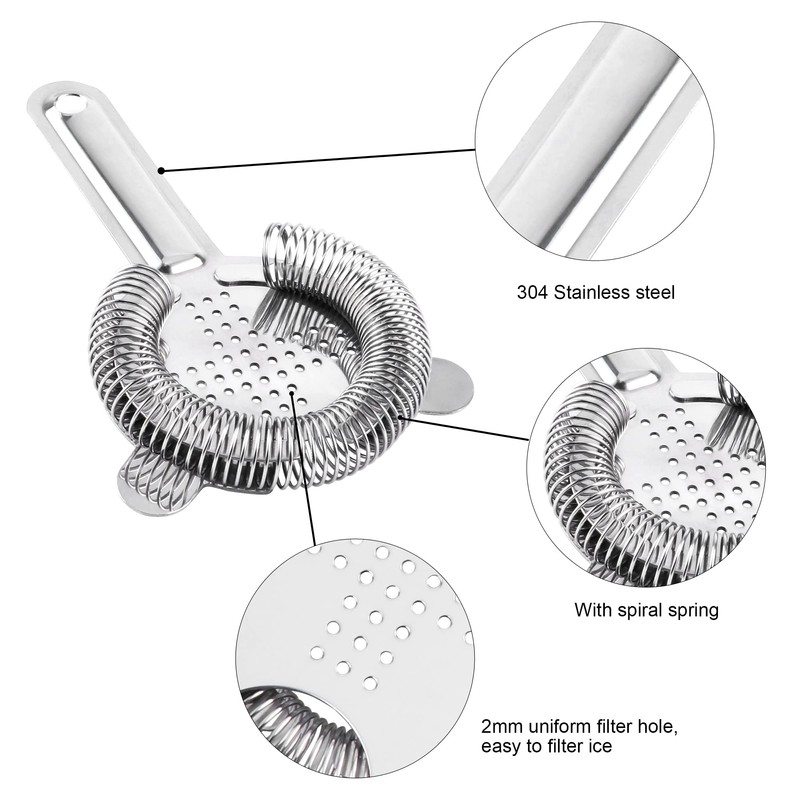 2 x Bar Strainer Cocktail Stainless Steel Cocktail Strainer Fine
