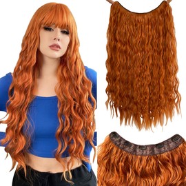 Clip in Hair Extensions Ginger One Piece 5 Secure Clips 22 Inch Curly U-Shaped Hair Extensions Double Weft Natural Soft Synthetic Hairpieces for Women