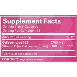 Natrition Collagen plus Vitamin C Capsules - Skin, Bone, Hair, Joint, Nail Support Formula - 200 Capsules