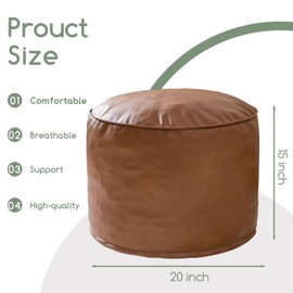 HIGOGOGO Round Stuffed Pouf Ottoman, Pu Leather Poufs with Foam Chunk Filling, Furry and Fluffy Pouf Foot Stool Storage Ottoman, 20 X 15 Floor Poufs Foot Rest for Living Room,Dark Brown