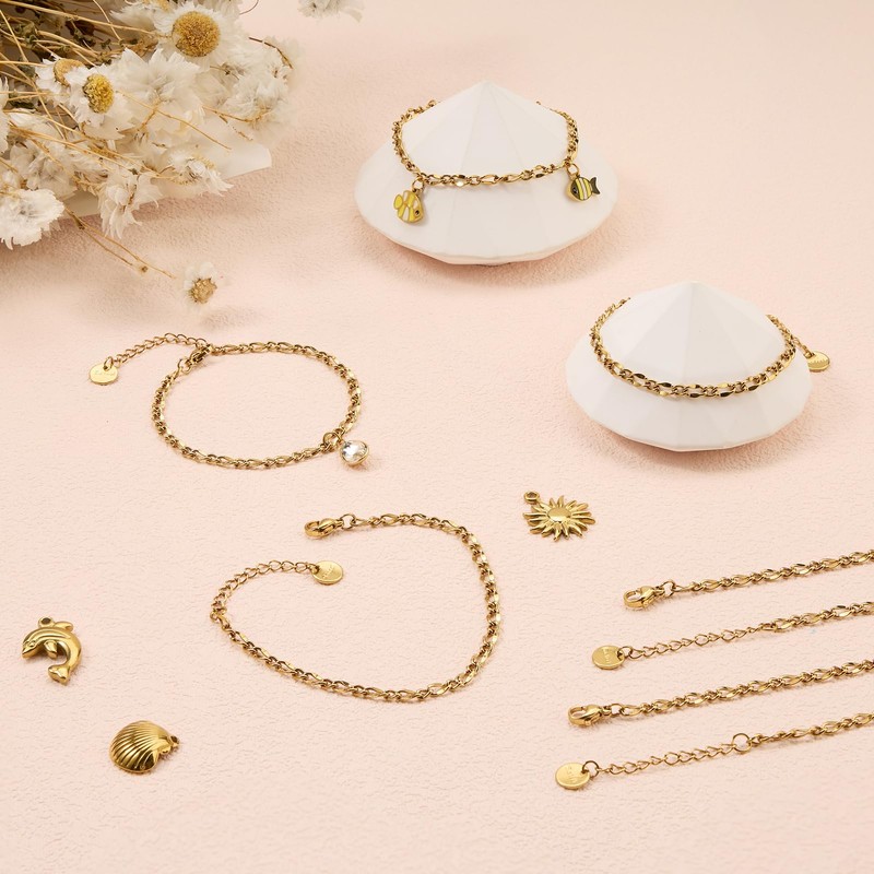 UMAOKANG 10PCS Lip Chains Bracelet for Jewelry Making Gold Plated