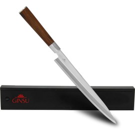 GINSU Yanagiba 9.5" Sashimi Knife, Brown - Premium Stainless-Steel Blade, Designed for Right Hand Usage