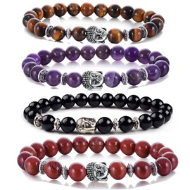 Joya Gift Buddha 8mm Beaded Bracelet for Women Men Gemstone Chakra Bracelet Jewelry for Birthday Gifts (4PCS)