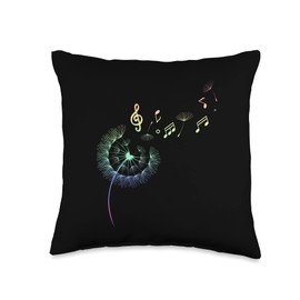 Cute Floral Graphic Design for Garden Women Dandelion Flying Music Seeds Birds Flower Summer Throw Pillow, 16x16, Multicolor