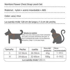YILNGLU ArnéS Universal con Correa para Perros y Gatos, ArnéS para Gatos A Prueba de Escapes, Set De Floral Pechera Arnes Y Correa, ArnéS Ajustable para Perros PequeñOs, Perros Medianos (Rosa, S)