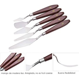 Juego de Cuchillos de Paleta En Espátulas de Paletas Cuchillo de Paleta de Espátula de Acero Inoxidable de 5 Piezas para Mezclar Pintura al óleo de Acuarela Pintura Acrílica (5)