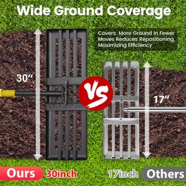 Lawn Leveling Rake-Heavy Duty 30”x10” Foldable Leveler Plate,6FT Adjustable Long Handle,Non Flipping Smooth Edge,Stainless Steel Ground Leveler for Yard,Golf Course,Farm,Soil,Sand