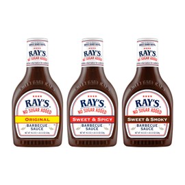 Sweet Baby Ray’s Gourmet Barbecue Sauce Variety Pack, 1 No Sugar Added Sweet & Smoky, 1 No Sugar Added Original, 1 No Sugar Added Sweet & Spicy. 3 ct. - Includes Sweet Baby Ray's Sticker
