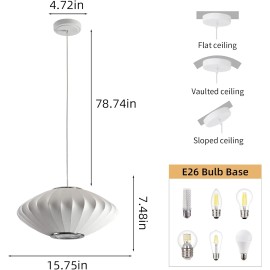Lantern Pendant Light White Wabi Sabi Light Fixture Round Modern Hanging Lights for Kitchen Dining Room Living Room RestaurantLamp Power(W): 12W, Product Size: D40CM