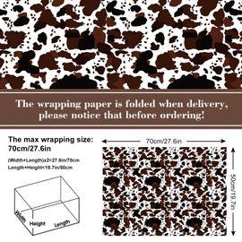 JarThenaAMCS 6 Sheets Cow Print Wrapping Paper -Not Roll- Brown Black Gift Wrap Paper Decorative Art Paper Folded Flat for DIY Crafts Birthday Party Favors Supplies, 19.7 x 27.6 Inch