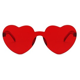 RUNHUIS Heart Sunglasses Rimless Love Heart Shape Glasses for Women Girls Candy Colour Party Sunglasses (Red), red