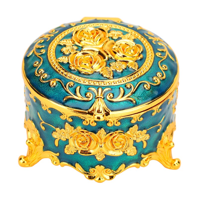 Retro Round Trinket Storage Organizer with Rose Pattern Round Metal