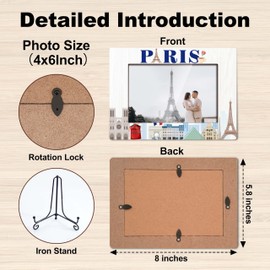 TIRYWT Paris Picture Frame, Paris Family Vacation, Wedding, Engagement, Paris Decor, Eiffel Tower Picture Frame, 4x6 Photo Frame for Desk Display, Wooden Photo Frame -J05